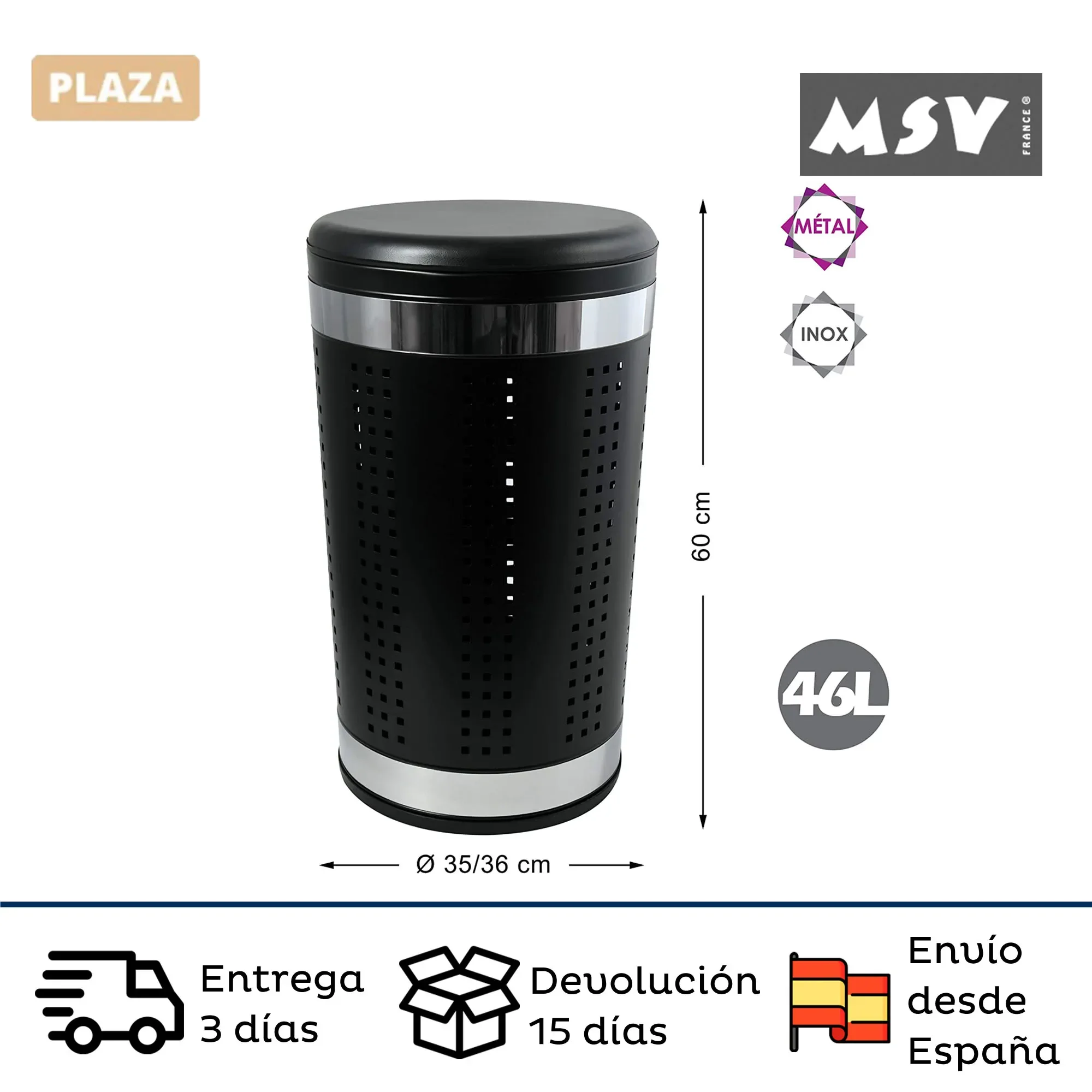 

compact trash can with capacity for 46L easy to clean