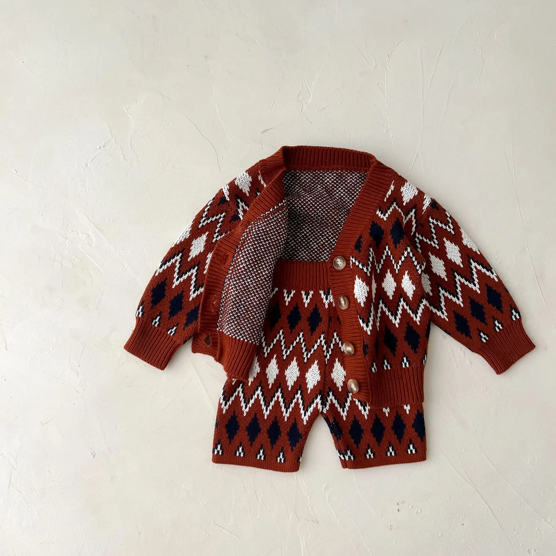 

2022 Autumn New Baby Long Sleeve Sweater Set Infant Boy Knit Clothes Set Children Casual Knitted Cardigan + Shorts 2pcs Suit