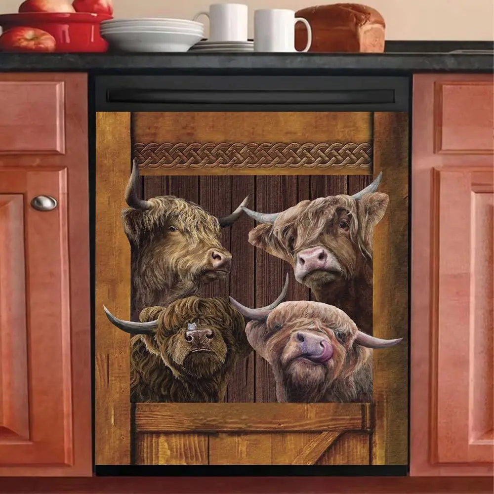

Farm Cow Dishwasher Cover Sticker,Farmhouse Cattle Panel Decal Fridge Magnet Door Cover,Country Heifer Refrigerator Magnetic Kit
