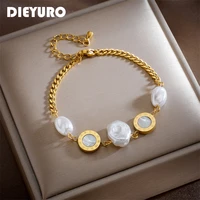 dieyuro 316l stainless steel roman numeral big pearl charm bracelet for women new design girls wrist party jewelry gifts %d0%b1%d1%80%d0%b0%d1%81%d0%bb%d0%b5%d1%82