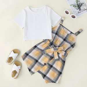 Hibobi Summer Baby Girls Clothing Set Cotton Short Sleeve T-shirt + Asymmetric Strap Dress 2 Pcs Sui