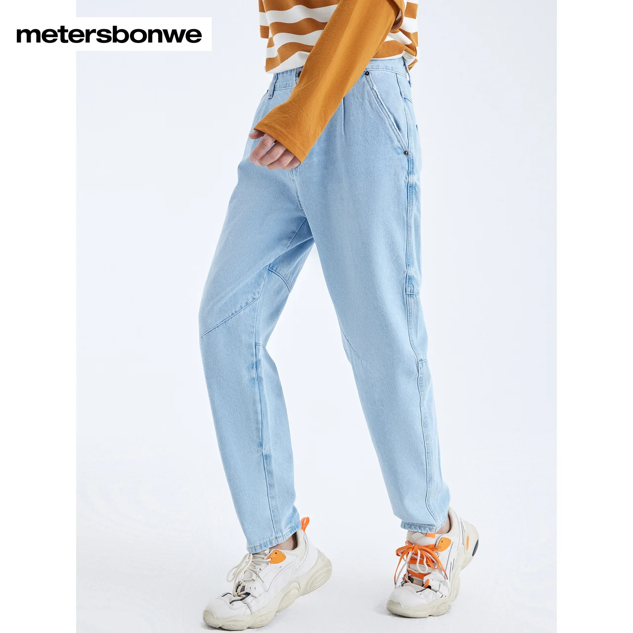 Metersbonwe Spring Jeans For Men Light Bule Pure Cotton Loose Denim Trousers Casual High Quality Peg Top Jeans