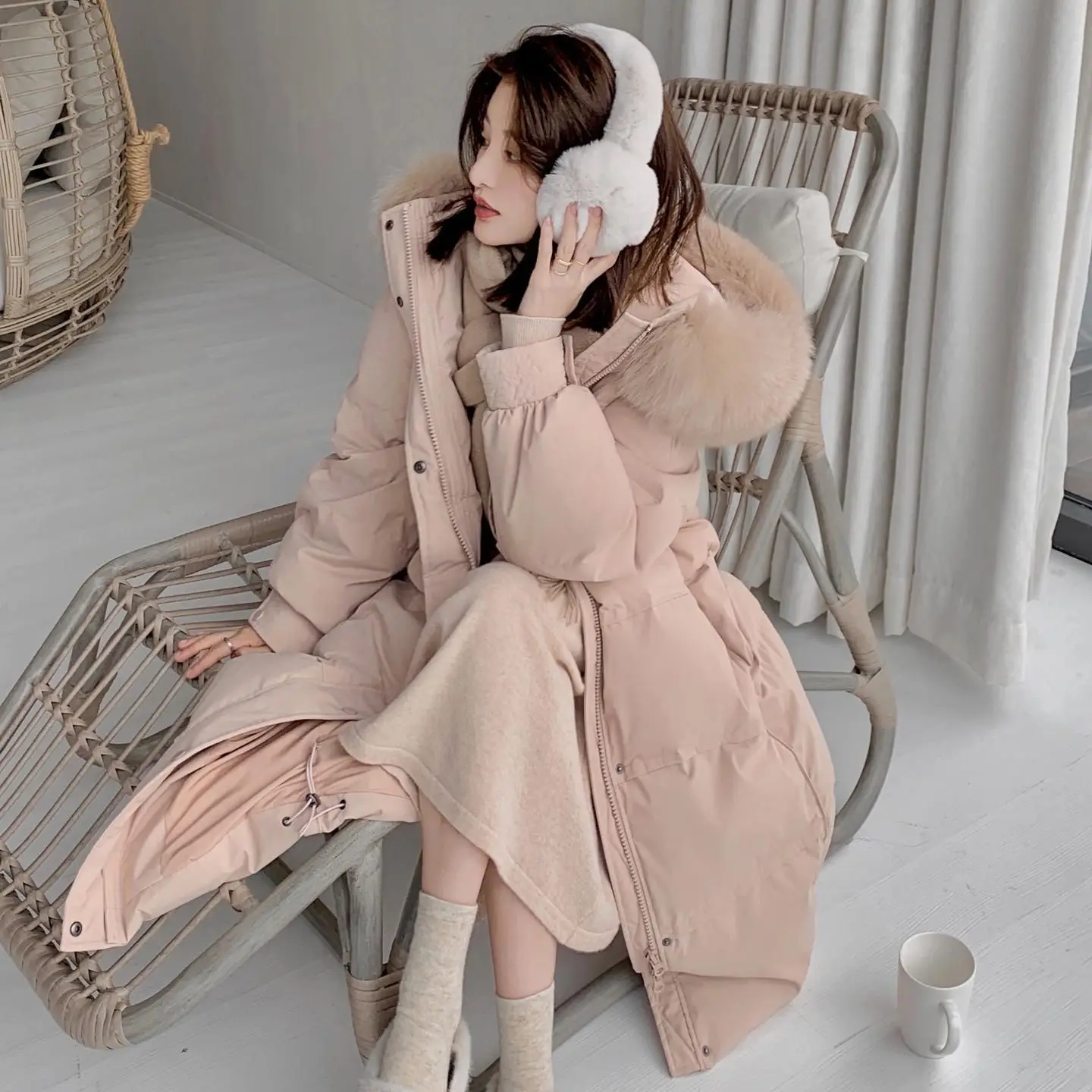 Oversized Fur Collar 90 White Duck Down Jacket Women's Winter 2022 Korean Long Warmth Hooded Down Coat