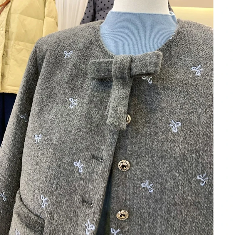 Весенне-зимний комплект из двух предметов с узлом-бабочкой шерстяная меховая