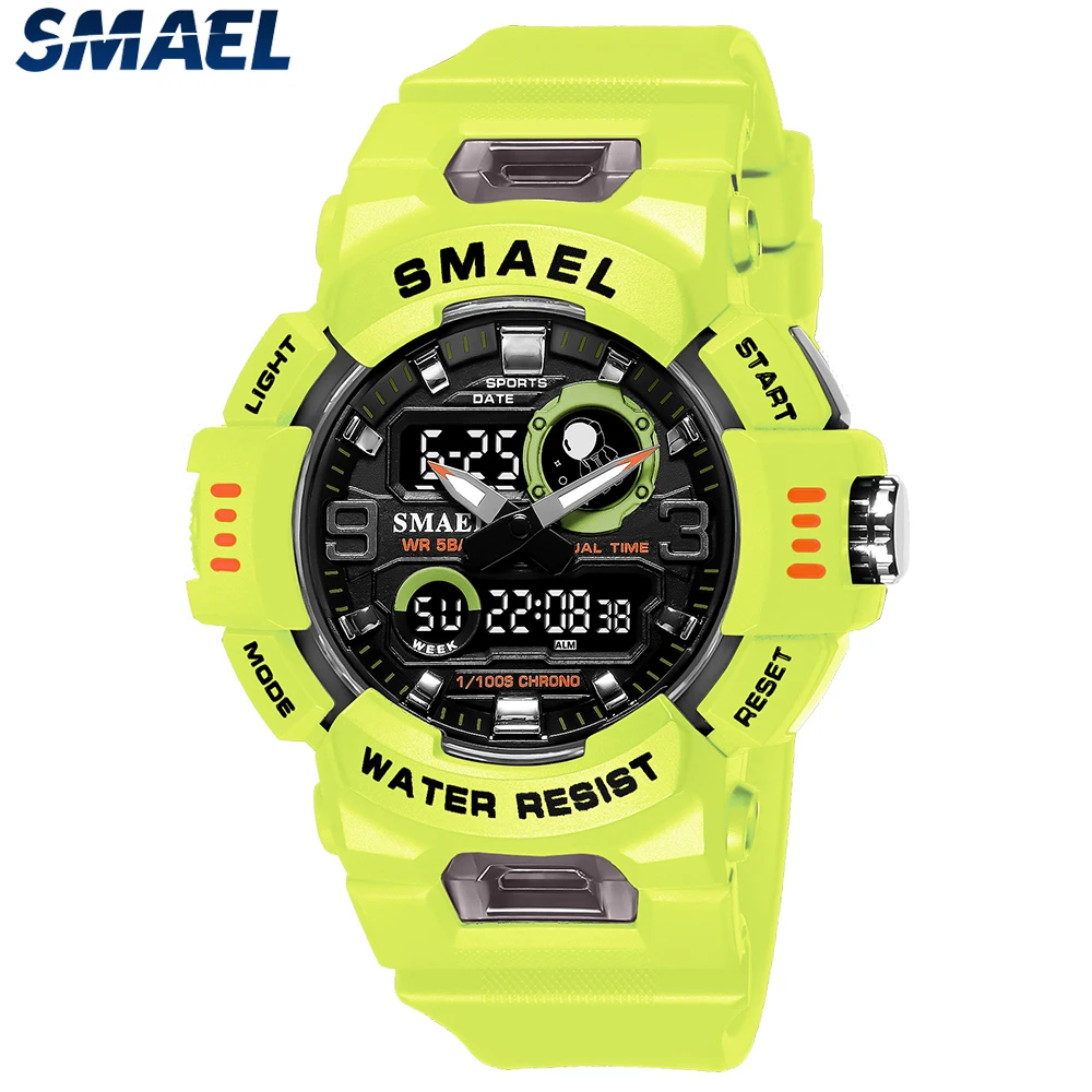 

SMAEL Men Sport Watch LED Light Alarm Digital Clock Dual Time Display Week Auto Date Backlight Youth Quartz Wristwatches Male