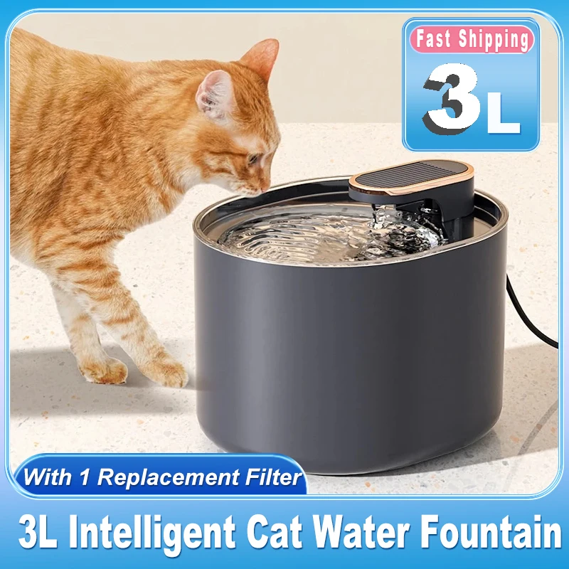 

3L Intelligent Cat Water Fountain with 1 Replacement Filter Dog Water Dispenser Drinker Pet Drinking Filter Feeder Motion Sensor