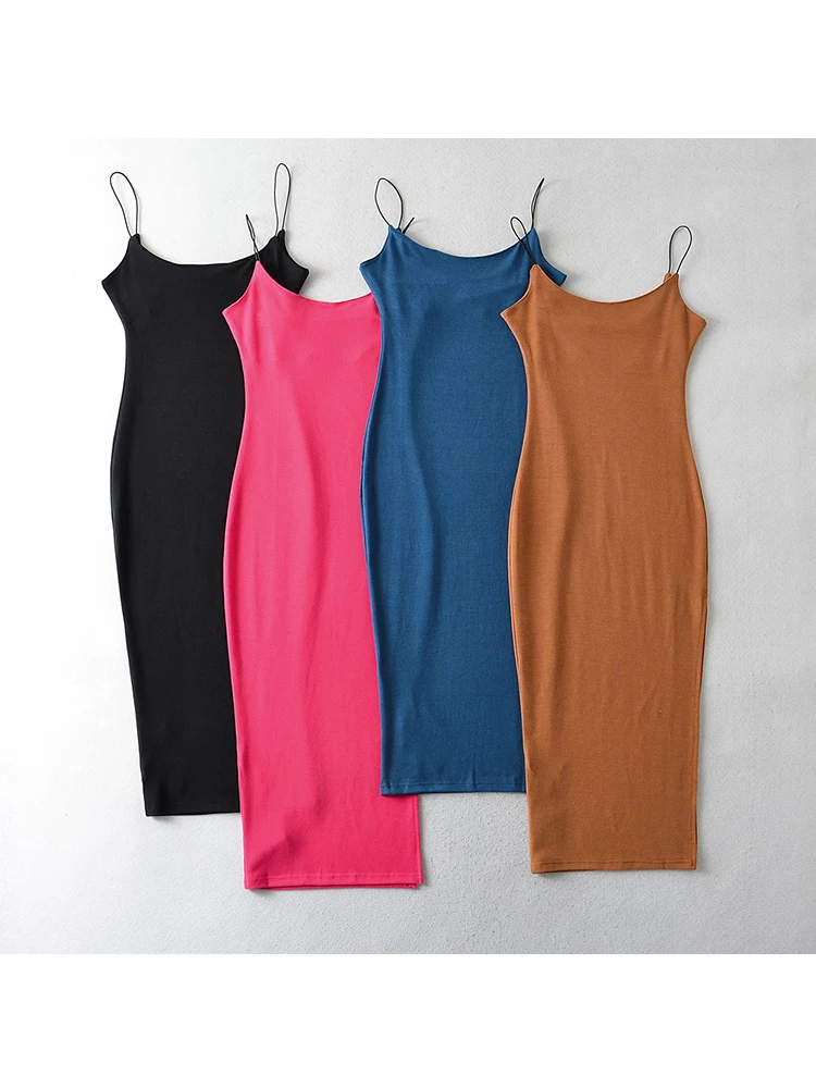 

Summer Camisole Elastic Slim Dress 4 Colors Women Sleeveless Midi Dresses 2022 robe ete
