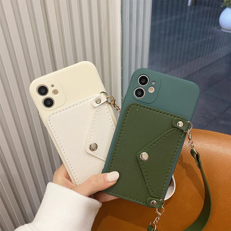 

Coin Purse Handbag Card Case Strap Lanyard Liquid Silicone Phone Case for IPhone 13 12 MiNi 11 Pro X XR XS Max 6 7 8 Plus Cover