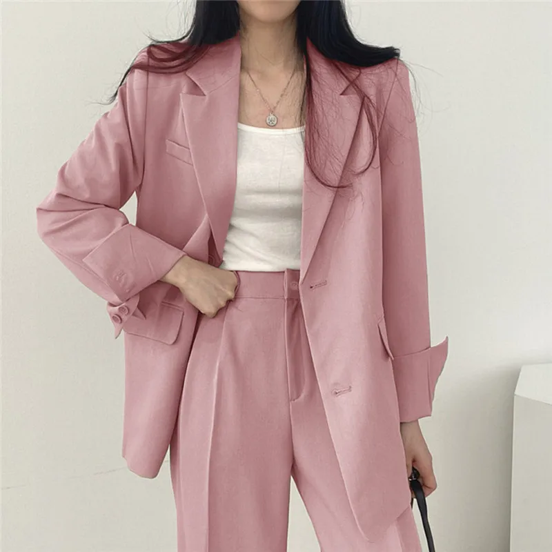 Brand New Spring Autumn Blazer Suit Coat Solid Chic Fashion 2 Piece Set 2023 Casual Streetwear Straight
