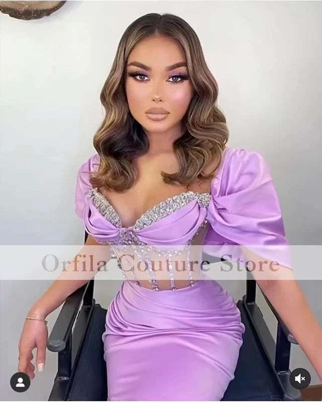 

Женское вечернее платье с юбкой-годе, фиолетовое платье для выпускного вечера с короткими рукавами по бокам, модель 2022