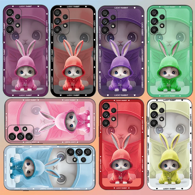 

A Rabbit with A Green Hat for Samsung Galaxy A32 A53 A13 A73 A33 A51 A71 A21S A52S A12 A22 A52 72 Black Soft Phone Case