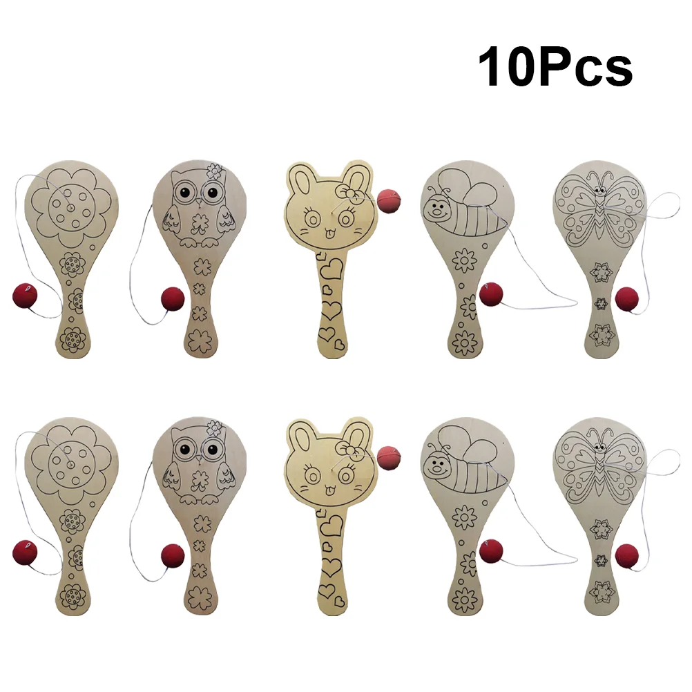 

10pcs Wooden Paddle String Paddle Set DIY Manual Painting Pat Graffiti Racket Toys for Children Kids Toddler Projects ( Mixed