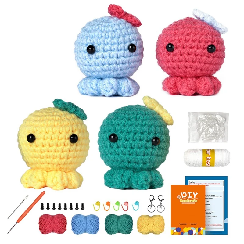 

Crochet Kit For Beginners,4Pcs Knitting Octopus,Great Gift For Crochet Lovers,Crochet Animal Kit With Step By Step Video