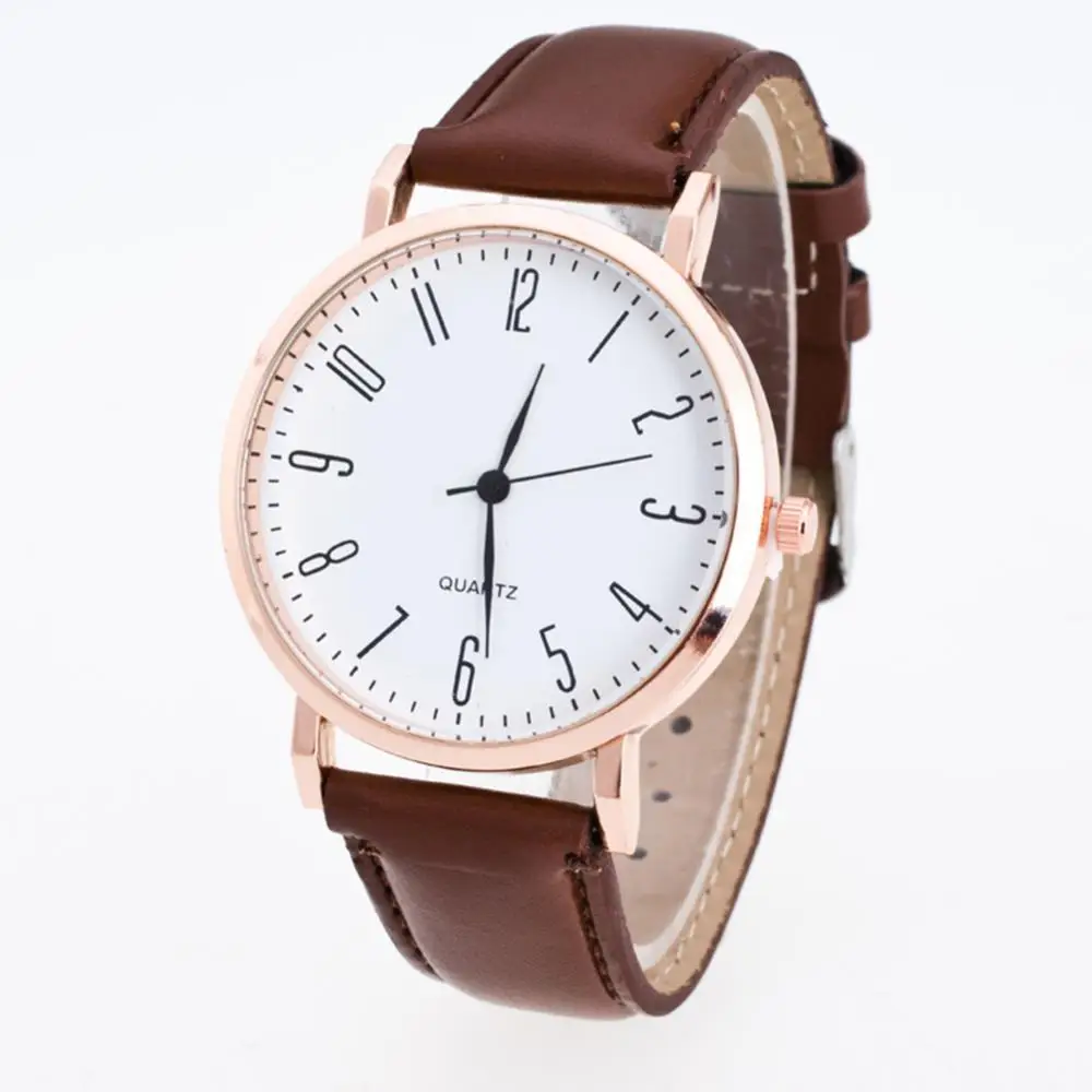 

Unisex Round Dial Faux Leather Band Arabic Numbers Analog Quartz Wrist Watch