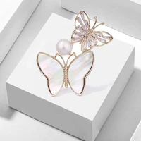 crystal double butterfly brooches for women imitation pearl insect coat dress suit clothing jewelry accesories