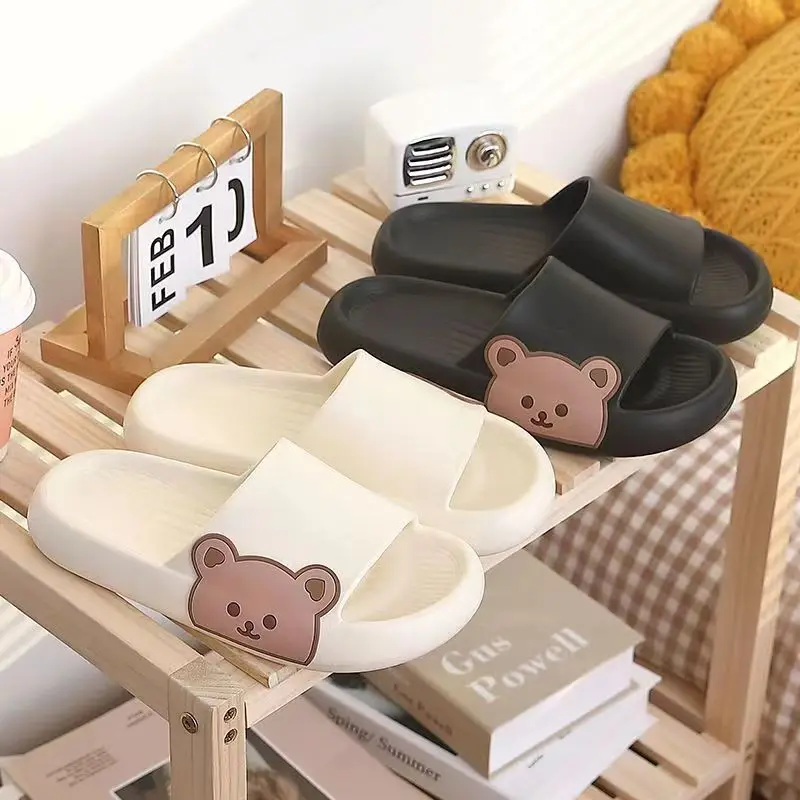 New Men's Sandals Women Cute Bear Cartoon Couple Slippers Summer Thick Sole Home Slippers Ladies Anti-Slip Floor Shoes Men 2022