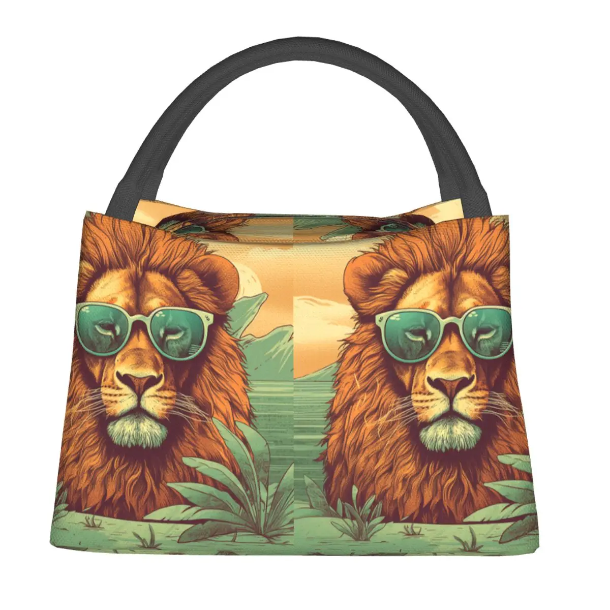 

Lion Lunch Bag Sunny Beach Sunglasses Graphic Portable Lunch Box Office Graphic Design Cooler Bag Casual Thermal Tote Handbags