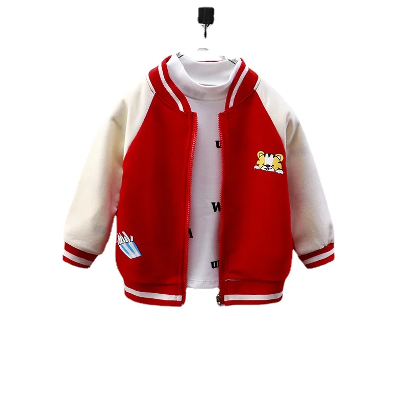 

Cute Little Boys Bomber Jacket Cartoon Tiger Outerwear Patchwork Long Sleeve Casual Tops for Toddler Baseball Clothes