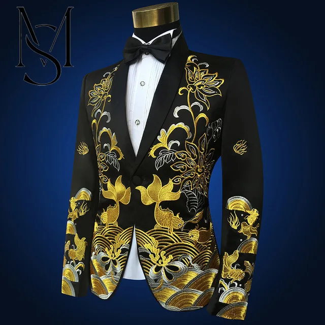 

Пиджак мужской с вышивкой в китайском стиле, приталенный костюм для выступлений, певец, сцены, хора, приема, цветная одежда с V-образным вырез...