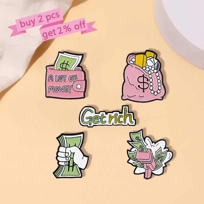 Розовый кошелек эмалевые булавки Творческий мультфильм получить богатый денег