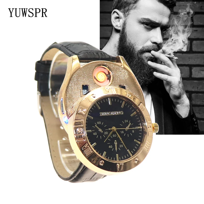 

Cigarette Lighter Watches Quartz Military Watch Men USB Charging Casual Wristband Outdoor Windproof Lighter Clock JH311 1pcs
