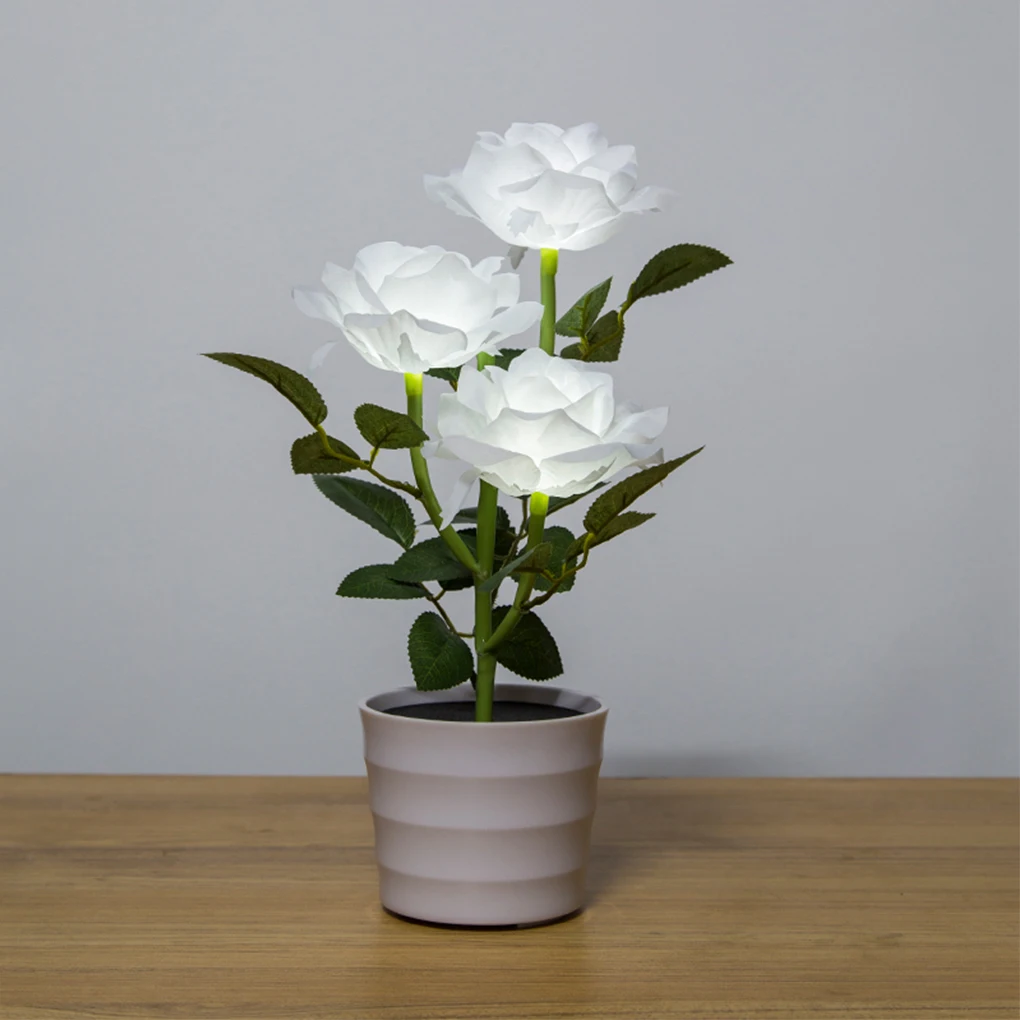 

Light Bonsai Flower Pot Waterproof Lamp Simulation Potted Plant Rose Lights Landscape Lawn Home Bedroom Decorative