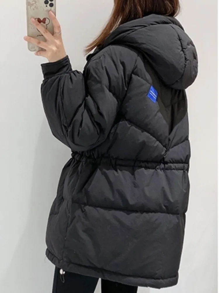 2022 Winter New Klein Blue Hooded Cotton Padded Quilted Coats For Women's Fashion  Oversize Jacket Overcoat Mujer Loose Parkas