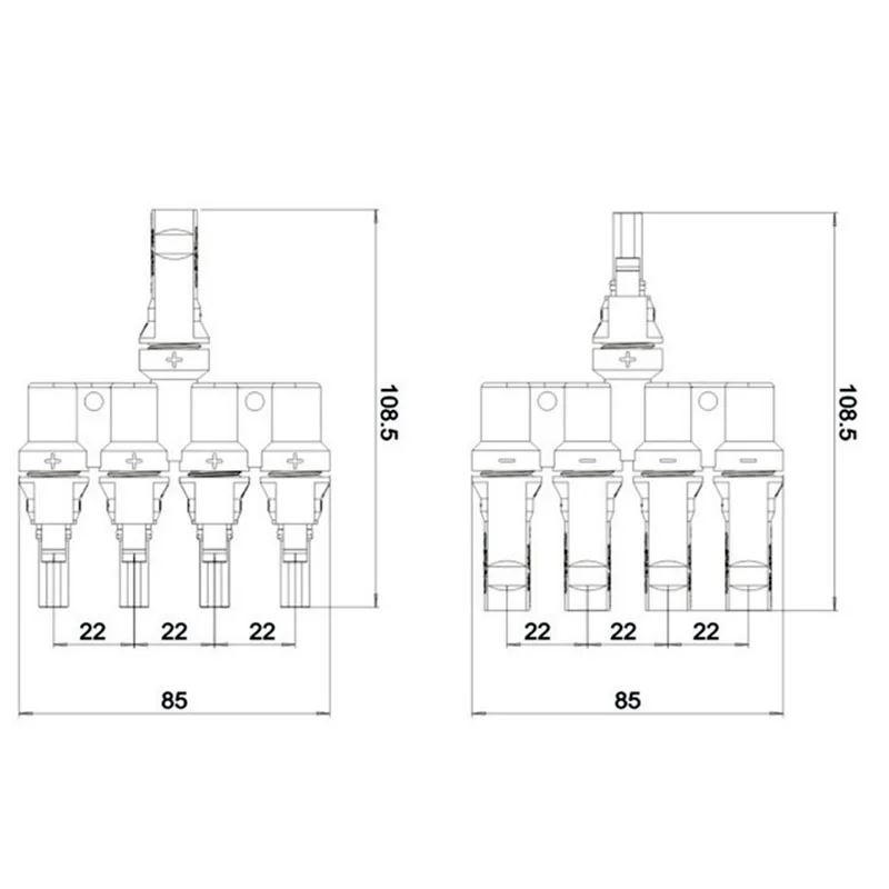 2 пары PV T-образных параллельных соединений 30A 1000V Электрический