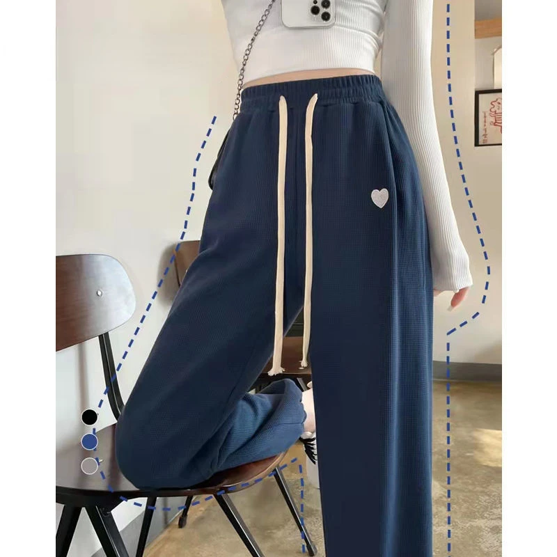 Cotton Velvet Waffle Wide Leg Track Pants Women 2022 Autumn Winter New High Waist Slim Thickened Straight Casual Pants Women