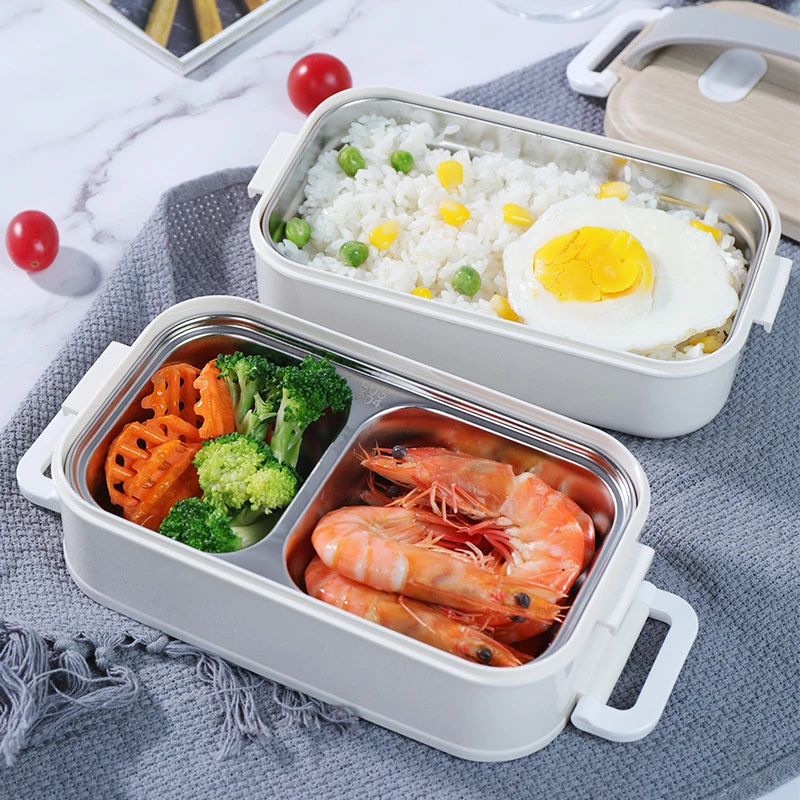 

Stainless Steel Double Layer Lunch Box Health Material Food Container Portable for School/Office 1600ml