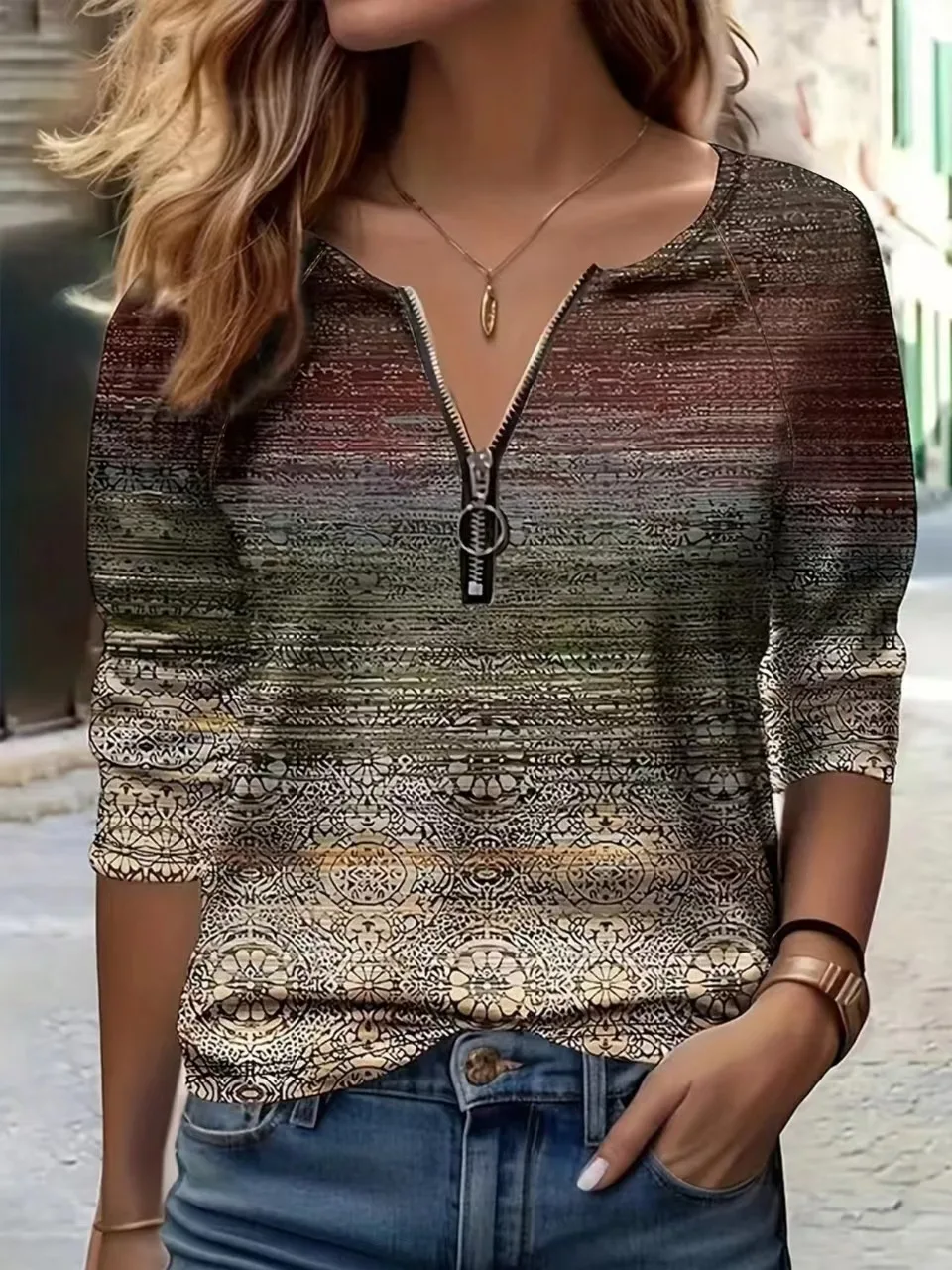 Понижающая модная женская блузка с воротником-поло на молнии в повседневном