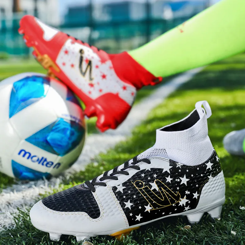 2022 Fashion Printed Red Men Soccer Boots Unisex Original Professional Field Cleats Football Shoes Size 47 48 botines de futbol images - 5