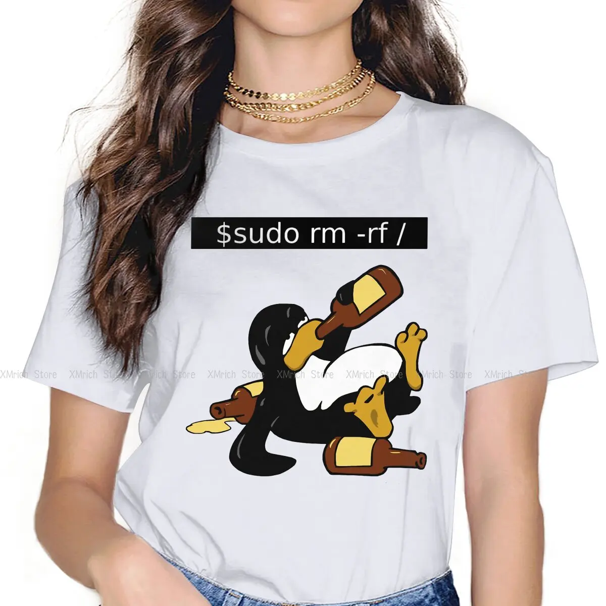 

Command Female Shirts Linux Operating System Tux Penguin Oversized Vintage Women Top Harajuku Casual Feminine Blusas