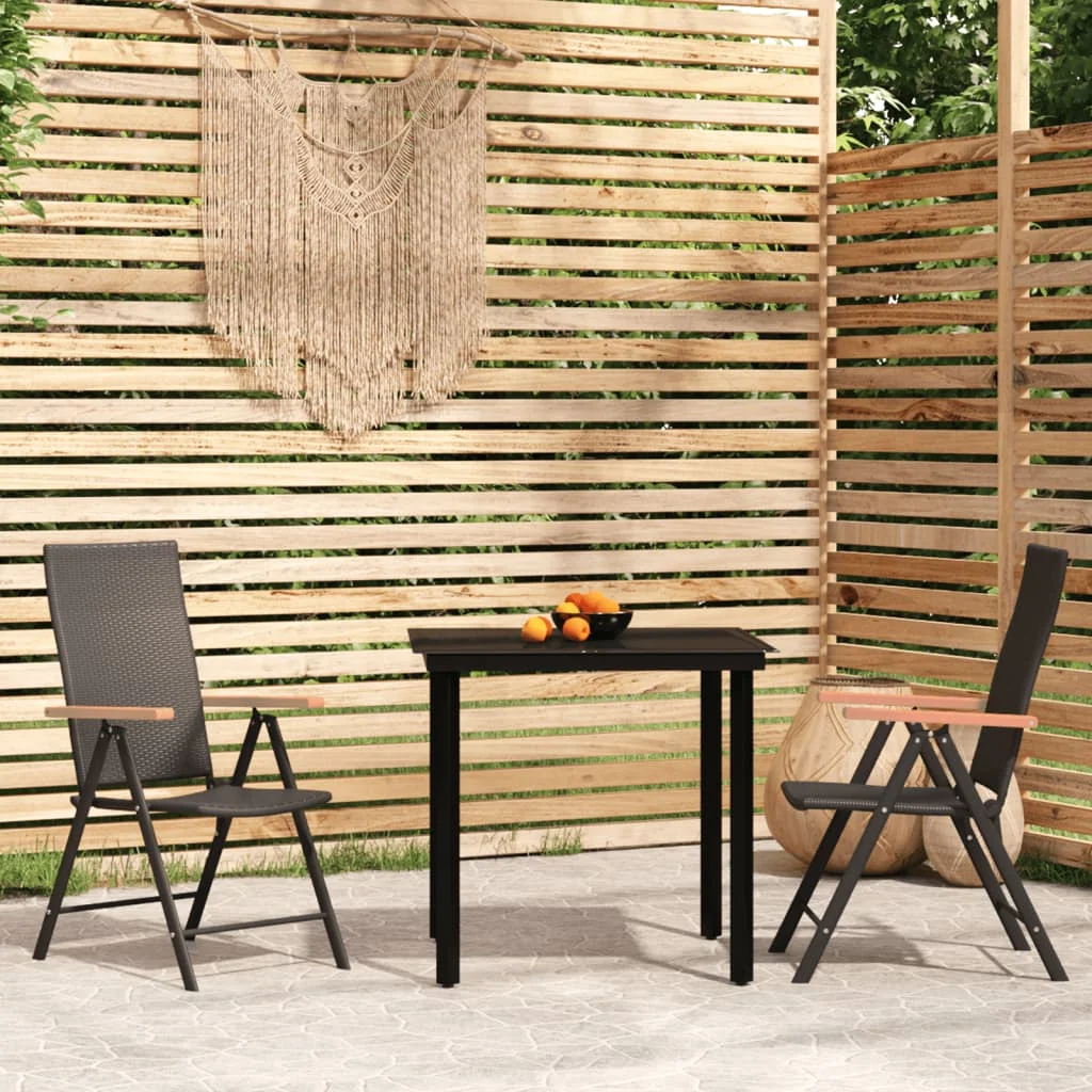 

3 Piece Garden Dining Set,Patio Table and Chair Set, Black