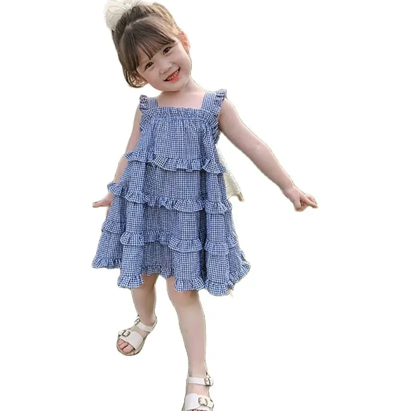 

Летнее платье для девочек, клетчатое платье, детская юбка-торт, детская юбка для девочек, детская юбка на бретелях