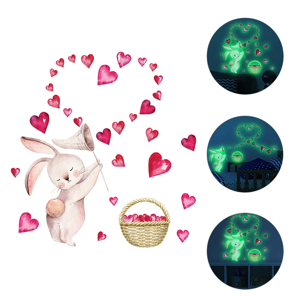 

1 Sheet Luminous Wall Stickers Rabbit Love Room Stickers Cartoon Wall Decals