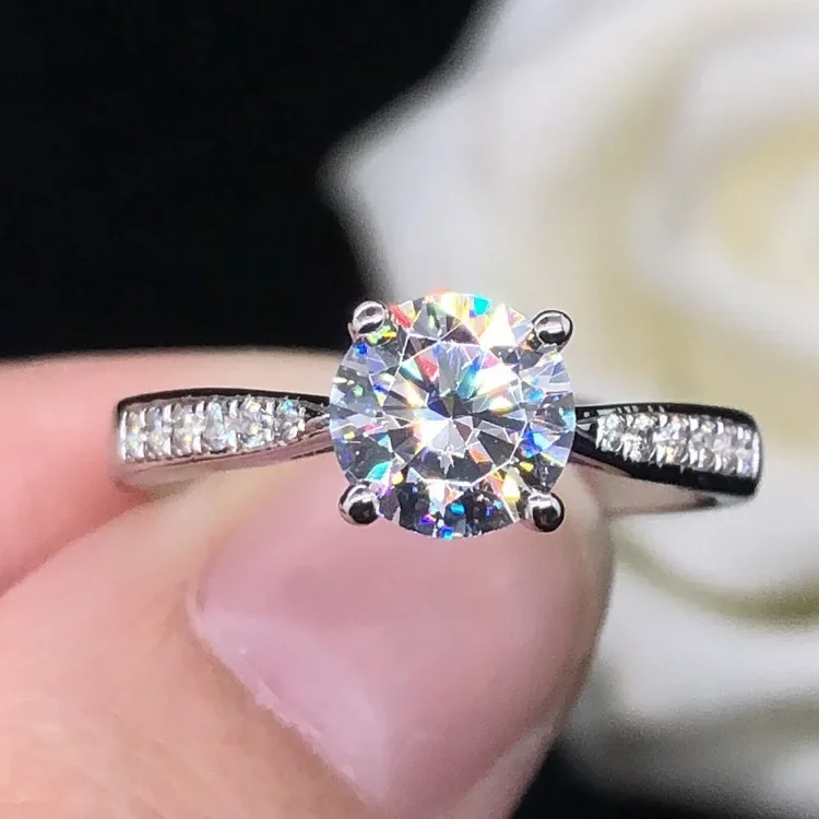 Твердое белое золото 14 карат AU585 Platinum PT950 кольцо с бриллиантом на 4 когтями женское