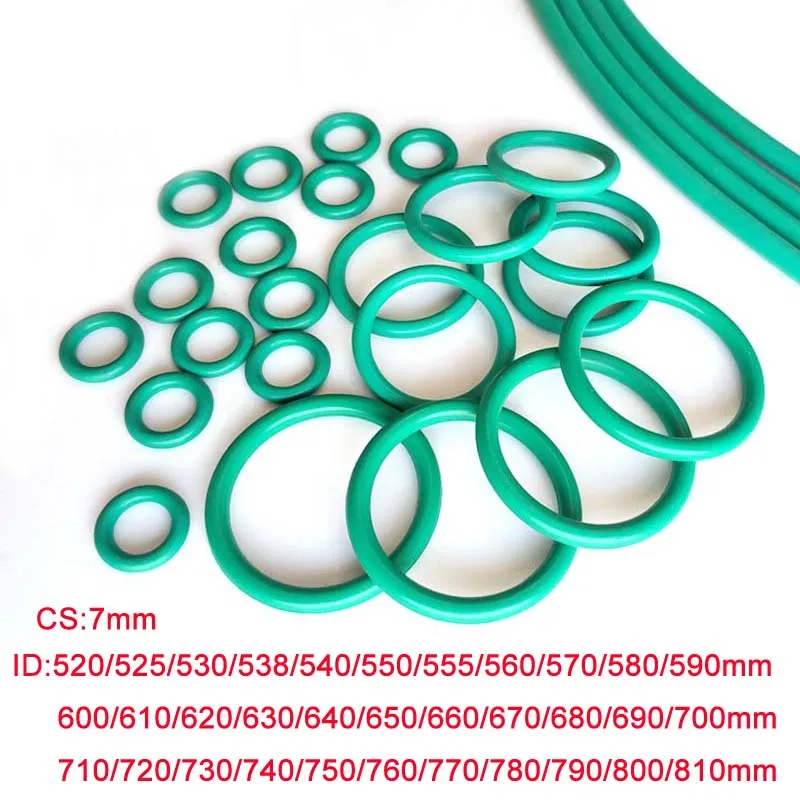 

1Pcs Green FKM Fluorine Rubber O-Ring Oil Sealing Gasket CS7mm ID 520~810mm O Ring Seal Gasket Rings Fuel Washer