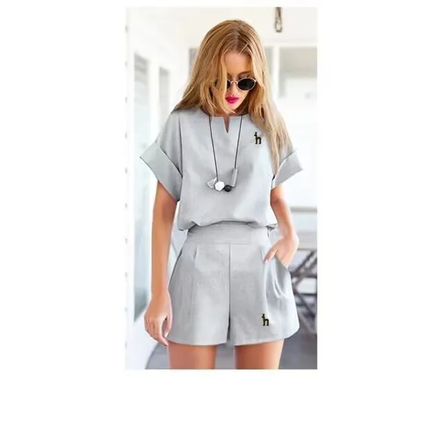 2023 Summer New Loose European And American Style Large Size Women's Short-sleeved Blouse Shorts Two-piece Suit