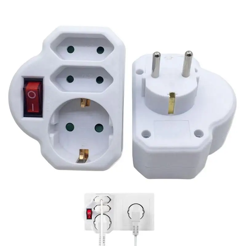 

European Plug Adapter 3-Way Socket With Switch International Power Adaptor For Germany France Netherlands Denmark Finland Norway