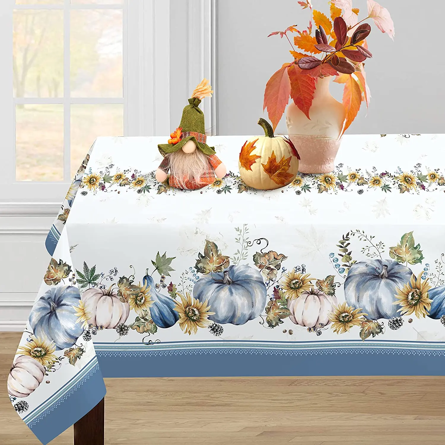 

Fall Pumpkin Maple Decorative Thanksgiving Tablecloth, Waterproof Splashproof Table Cover for Dinner Kitchen Party Festive Decor