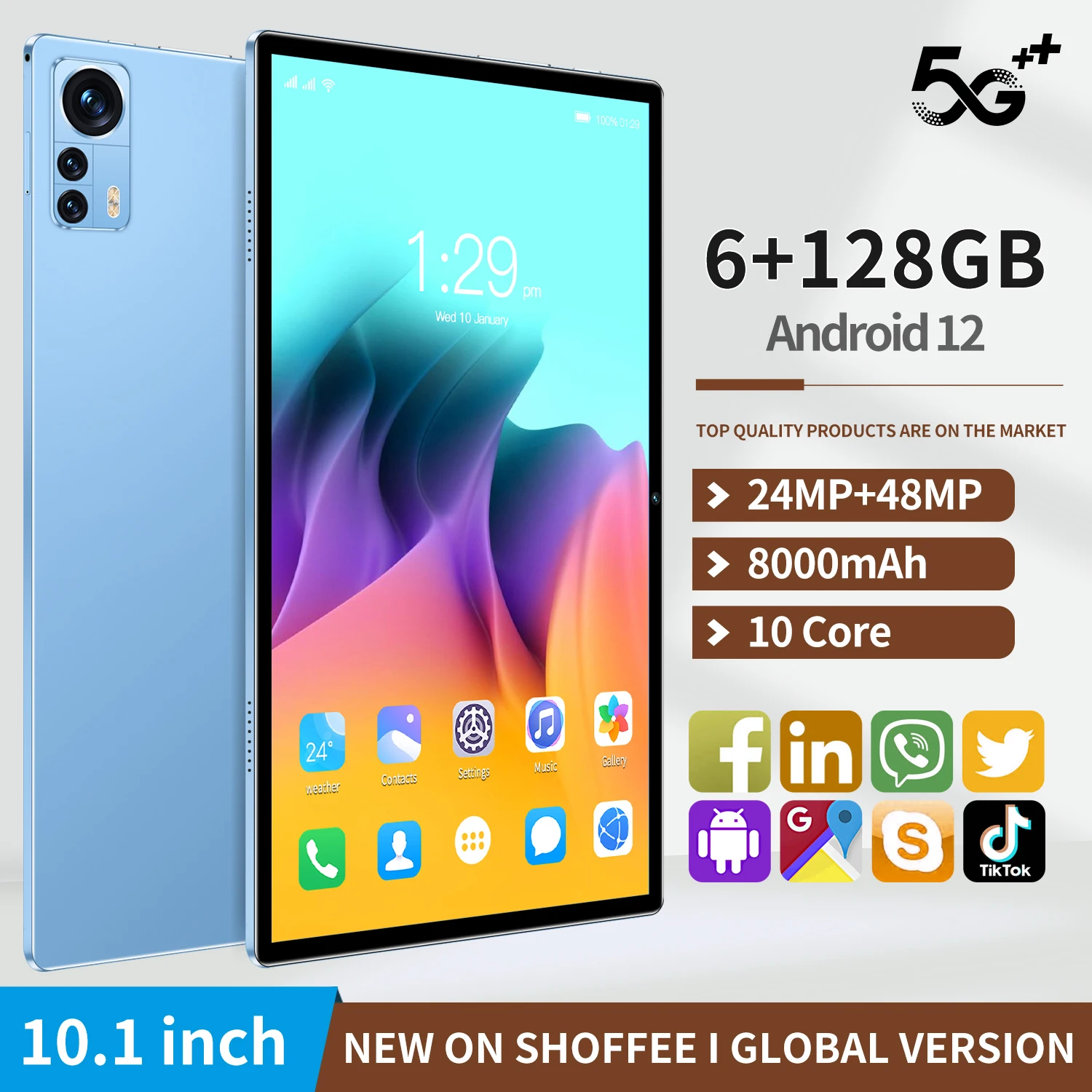 

Новинка, 10,1-дюймовый планшет, Android 10,1, восемь ядер, телефон, Google Play, 6 ГБ ОЗУ, 10,0 Гб ПЗУ, планшетный ПК, Wi-Fi, Bluetooth, Type-C