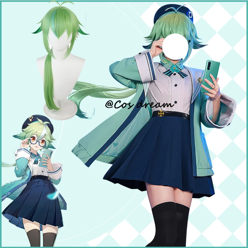 

Новинка 2022, Аниме игра Genshin Impact, оригинальный Косплей Костюм God Cos Sugar на Хэллоуин, Рождество, костюм униформы JK с зеленым париком