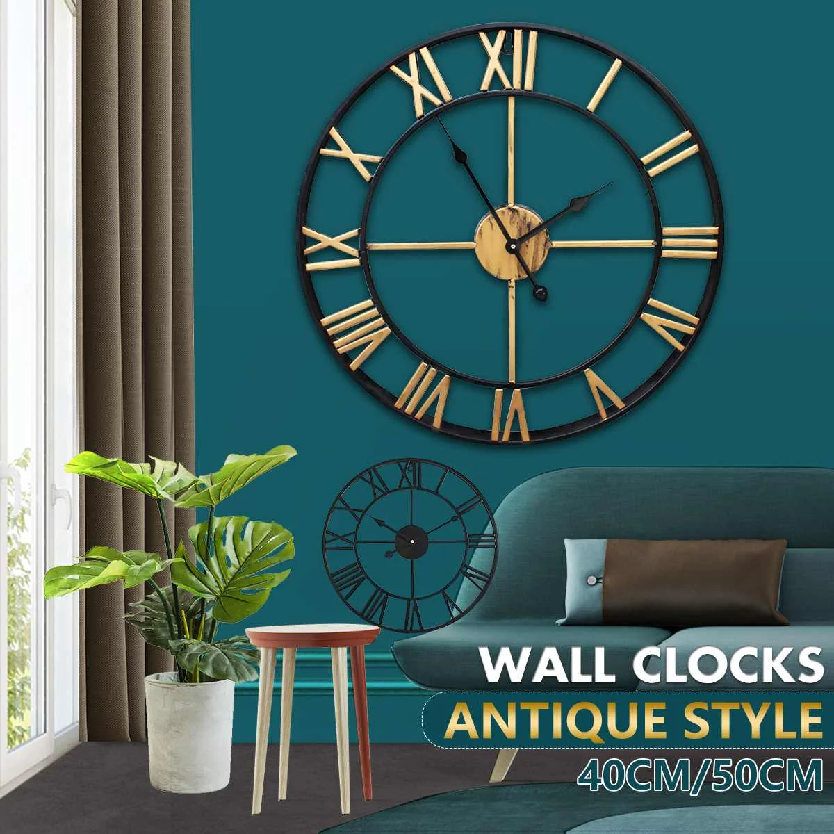 

Modern 3D Large Retro Black Iron Round Art Hollow Metal Wall Clocks Nordic Roman Numerals Clock Home Living Room Decoration
