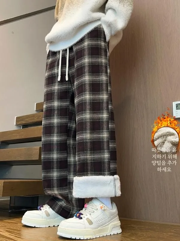 Утепленные брюки в клетку кофейного цвета на флисовой подкладке мужские зимние