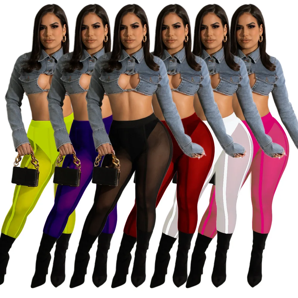 

2022 summer new European and American style net red hot sexy see-through trousers mesh trousers women clothes