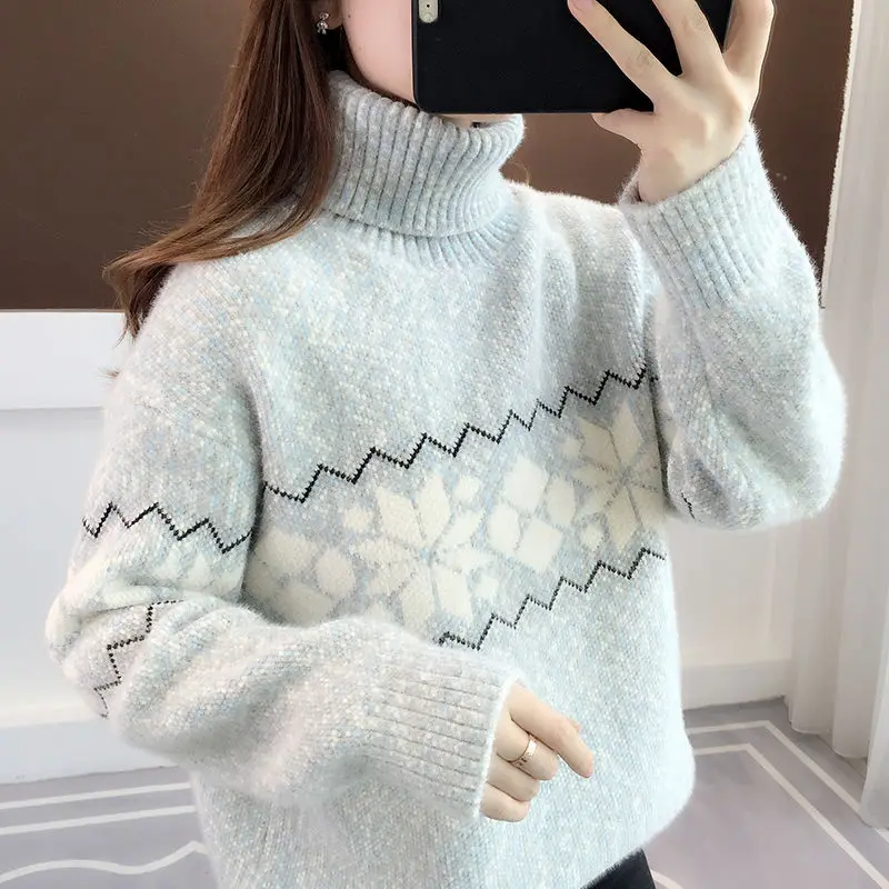 

Xmas Women Sweaters Turtleneck Pullovers Soft Long Sleeve Korean Slim Sweater White 2022 Autumn Winter Christmas Jumpers Female