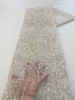 new arrival beaded french net lace fabric white african tulle lace fabrics with sequins embroidery for party dress