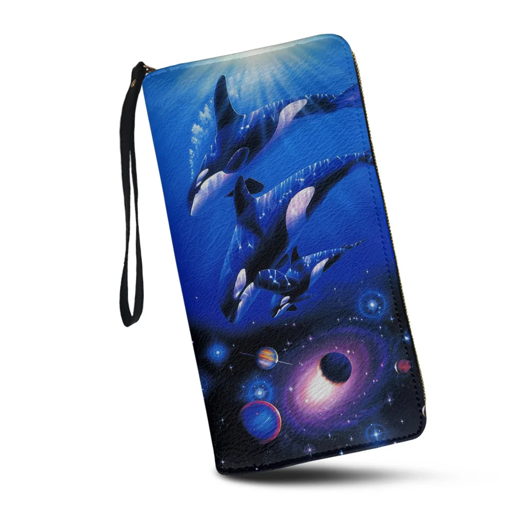 Belidome Killer Whale Orca Brand Design Women Zip Around Organizer Wallet Leather Card Holder Clutch Long Purse Wristlet Handbag