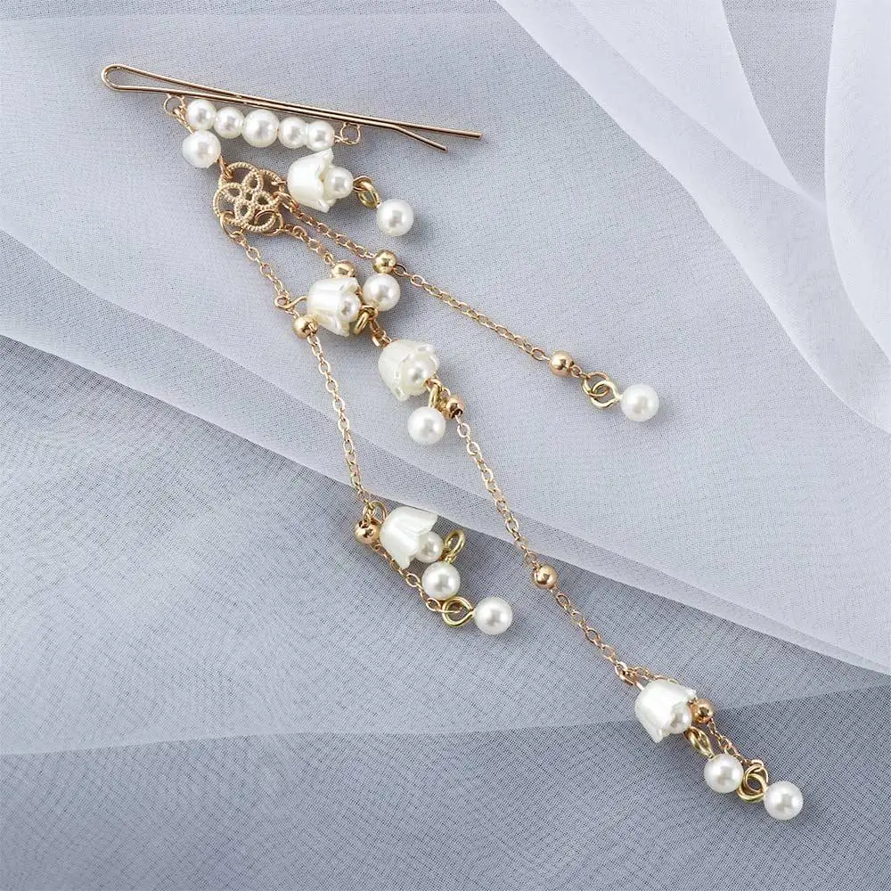 

Elegant Vintage Pearl Flower For Girls Tassel Hairpins Korean Barrettes Women Hair Side Clips Duckbill Clips